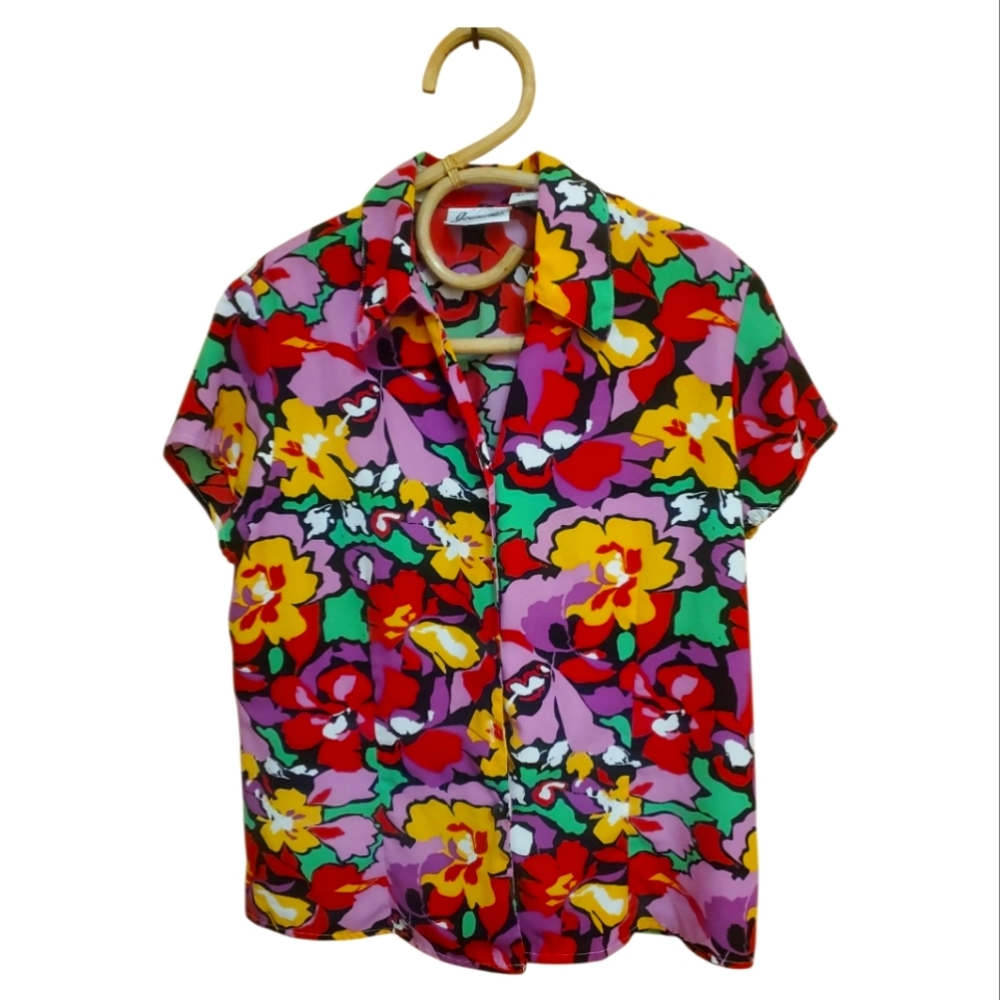 Colorful Hawaiian Style Floral Women's Shirt Size M Medium